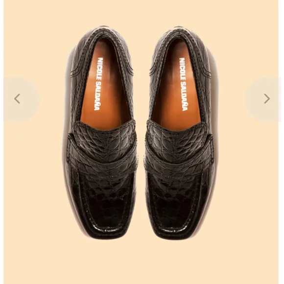 Nicole Saldana embossed black heeled loafer - Picture 2 of 9